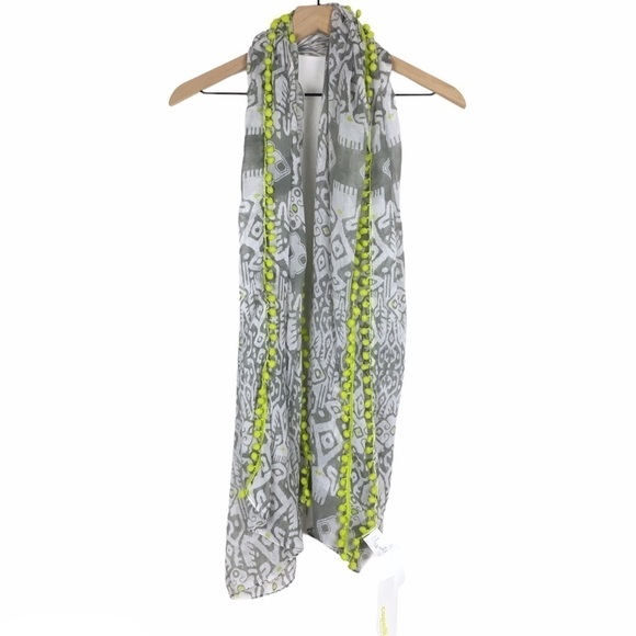 CAPELLI Scarf Ikat Pom Poms Neon Boho Southwestern Tribal Sheer Lightweight NWT - Picture 8 of 8
